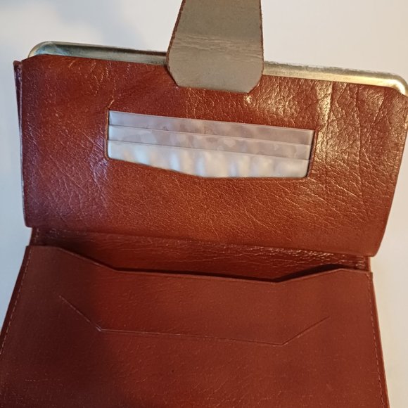 Vintage 1980s Genuine Leather Double Kiss Lock Brown Wallet Purse Made in Canada - Picture 5 of 11